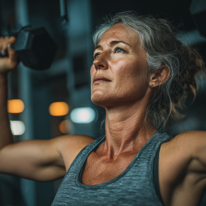 Літня пара займається фітнесом